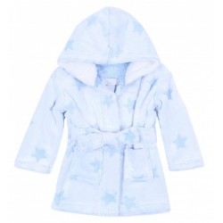 Soft & Warm Light Blue/Stars Design Dressing Gown, Bathrobe For Baby Girls