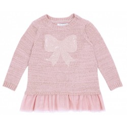 Girls' Salmon Pink Sweater With A Sequin Bow