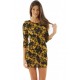  Black/Golden Floral Mini Dress, 3/4 Length Sleeve by John Zack