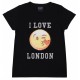 Black T-shirt I Love London Heart Face Emoji