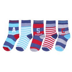 5 x Boys' Cotton Blue&Red Striped Socks