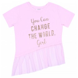 Girls' Pink Asymetrical T-shirt Flared Bottom