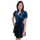 Blue, Velvet, Short Sleeved, Ruched Front, V-neck Mini Dress by John Zack