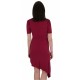 Burgundy, Short Sleeved, Asymmetric, Ruched Front, Elastic Mini Dress By John Zack