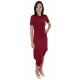 Burgundy, Short Sleeved, Asymmetric, Ruched Front, Elastic Mini Dress By John Zack