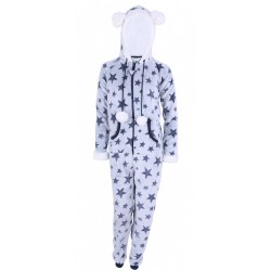 Grey, Stars Design, Hooded, All In One Piece Pyjama, Onesie For Ladies Love To Lounge