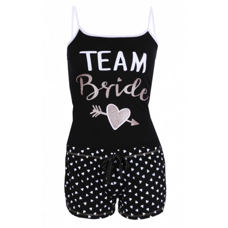 Black, Sleeveless Top & Shorts Pyjama Set For Ladies Hearts Design Love To Lounge