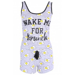 Grey Top & Shorts Pyjama Set For Ladies Fried Eggs Design Love To Lounge
