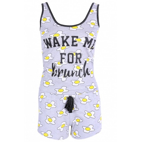 Grey Top & Shorts Pyjama Set For Ladies Fried Eggs Design Love To Lounge