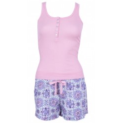 Pink Top & Violet Shorts Pyjama Set For Ladies Floral Design Love To Love