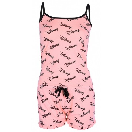 Neon Coral, Black Disney Design Top & Shorts Pyjama Set For Ladies