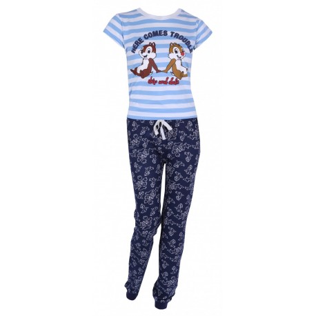 Blue, Striped T-shirt & Long Bottoms Pyjama Set For Ladies Chip And Dale Rescue Rangers DISNEY