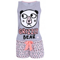 Pyjama deux pièces de couleurs grise et orange, à motif de Grizzly