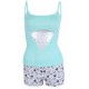 Mint Green, Sleeveless Top &amp; Grey Shorts Pyjama Set For Ladies Diamonds Design