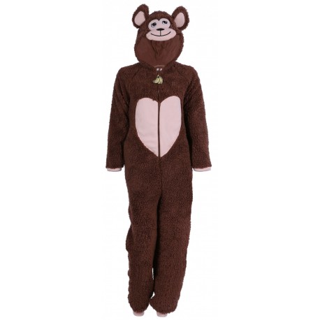 Brown, All In One Piece Pyjama, Hooded Onesie For Ladies Monkey Design