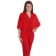 Ladies Red, Plain Design, V-neck, Kimono Sleeves, Elastic Jumpsuit by JOHN ZACK