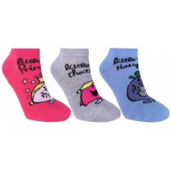 3 x Pink/Grey/Blue Socks, Shoe Liners For Ladies LITTLE MISS