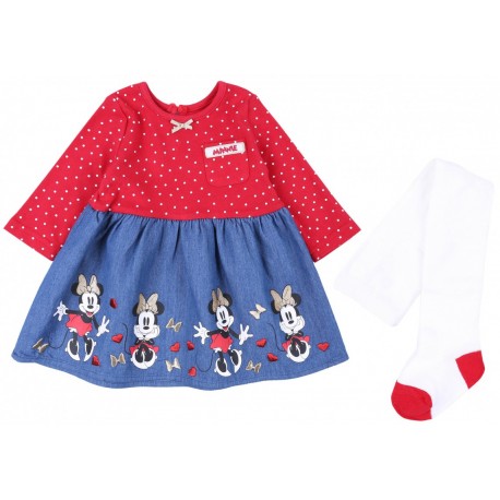 Czerwono-jeansowa sukienka+rajstopy Minnie Disney