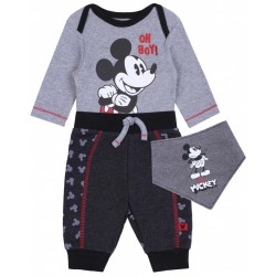 Ciemnoszare body+spodnie+śliniak Mickey Disney