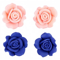 2x Blue, pink rose earrings