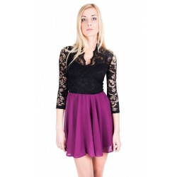 Black/Purple Mini Dress, Lace 3/4 Length Sleeve & Chiffon Skirt by John Zack