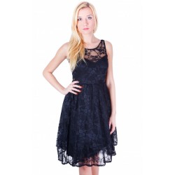 Black Full Floral Lace Midi Fit & Flare Style Dress, Backless by John Zack