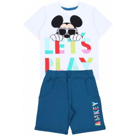 Biało-turkusowy komplet chłopięcy koszulka+spodenki Myszka Mickey Disney