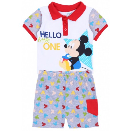 Biało-szary komplet niemowlęcy,koszulka polo+spodenki Myszka Mickey Disney