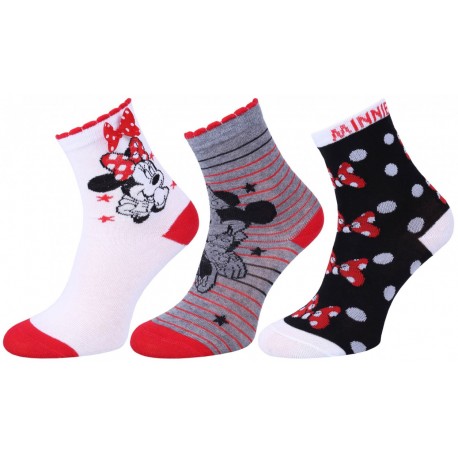 3x weiß-schwarz-graue Socken für Mädchen Minnie Mouse