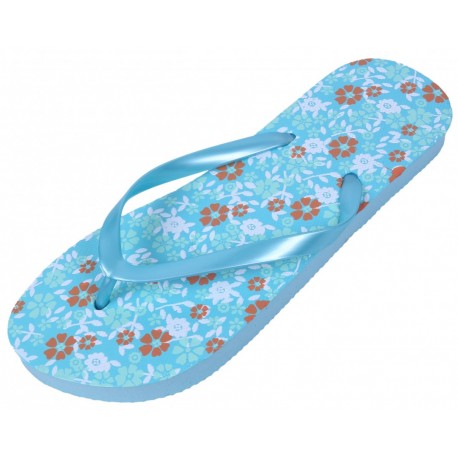 Blaue Flip-Flops für Damen mit Blumen gemustert