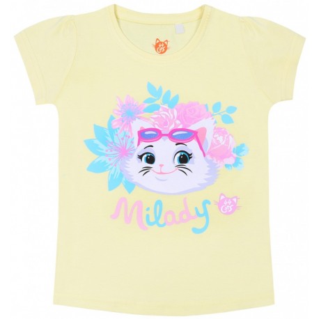 Girls' Yellow T-shirt - Kitten Milady Design
