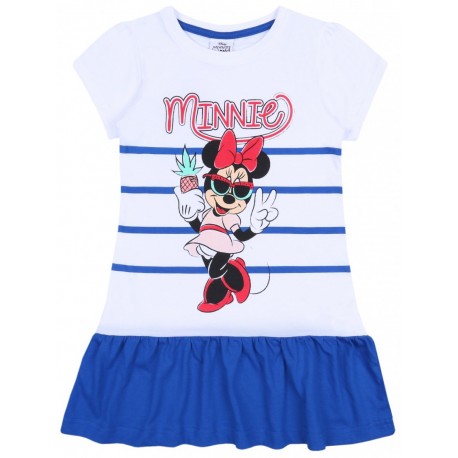 Weiß-blaues, gestreiftes Mädchen-Kleid Minnie Mouse