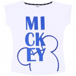 Biały, damski t-shirt z niebieskim nadrukiem MICKEY