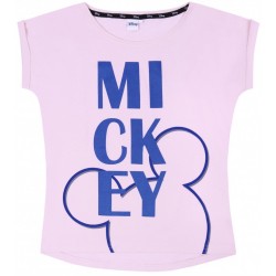 Różowy,damski t-shirt z niebieskim nadrukiem MICKEY