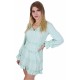 Mint Polka Dot Frill Trim Tiered Long Sleeve Mini Dress