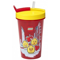 Rot-gelber Becher mit Strohhalm Girl  LEGO 500ml.