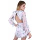 White&amp;Pink Floral Print Tiered Frill Detail Long Sleeve Cut Out Back Mini Dress