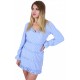 Baby Blue Polka Dot Frill Trim Tiered Long Sleeve Mini Dress