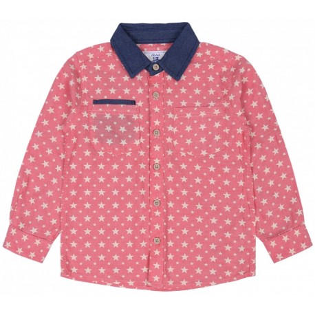 Boy Cotton Long Sleeve Pink Navy Shirt Collar