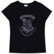 Czarny, damski t-shirt z krótkim rękawkiem, nadruk z logiem Hogwartu