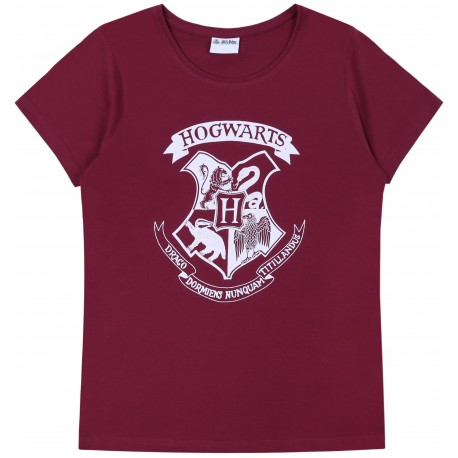 Czerwony, damski t-shirt z krótkim rękawkiem, logo Hogwartu