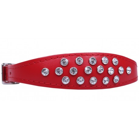 Collar de cuero, rojo con cristales Exclusive- 40 cm