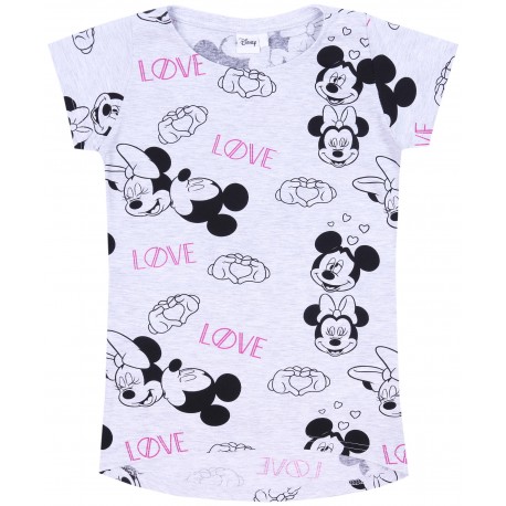 Szara koszulka na krótki rękaw, w powtarzający sie motyw Myszki Mickey
