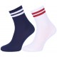 Women White Navy Blue Long Warm Socks, 2 pairs