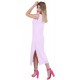 Pink Basic Shoulder Pad Side Slit Maxi Dress