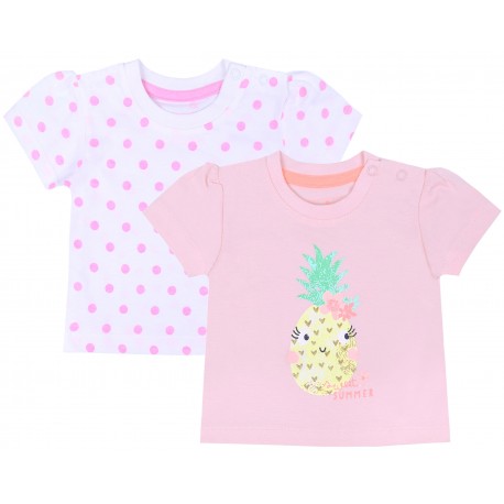 Ensemble de deux t-shirts pour bébé: une blanche à pois roses, et une rose avec une impression d'un ananas