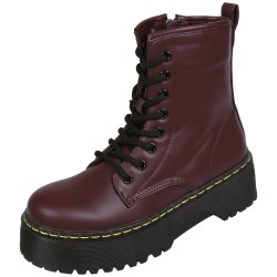 High Maroon Boots/Combat Boots With A Thick Sole Zippered VICES
