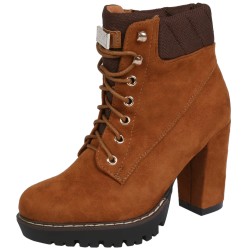 Brown suede boots on heel, tied with laces VICES
