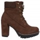 Dark Brown Suede Boots On Heel, Tied With Laces VICES