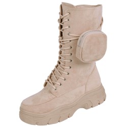 Beige Eco-Suede High Boots With A Pocket